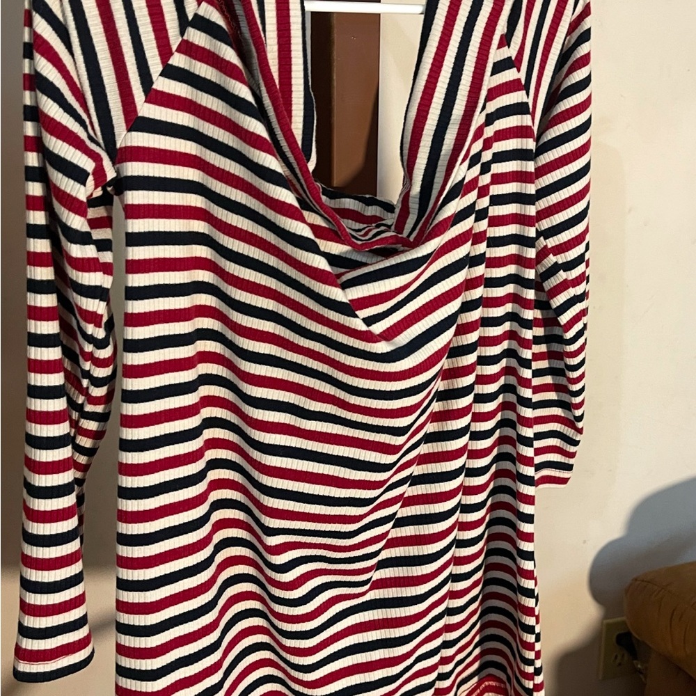 2x Rosegal Red, White and Black strip blouse.